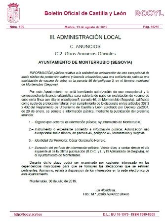 Imagen Solicitud de autorización de uso excepcional de suelo rústico de protección natural y licencia urbanística