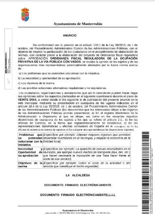 Imagen Anuncio sobre la aprobación de la ordenanza reguladora de la ocupación provativa de la vía pública con vados